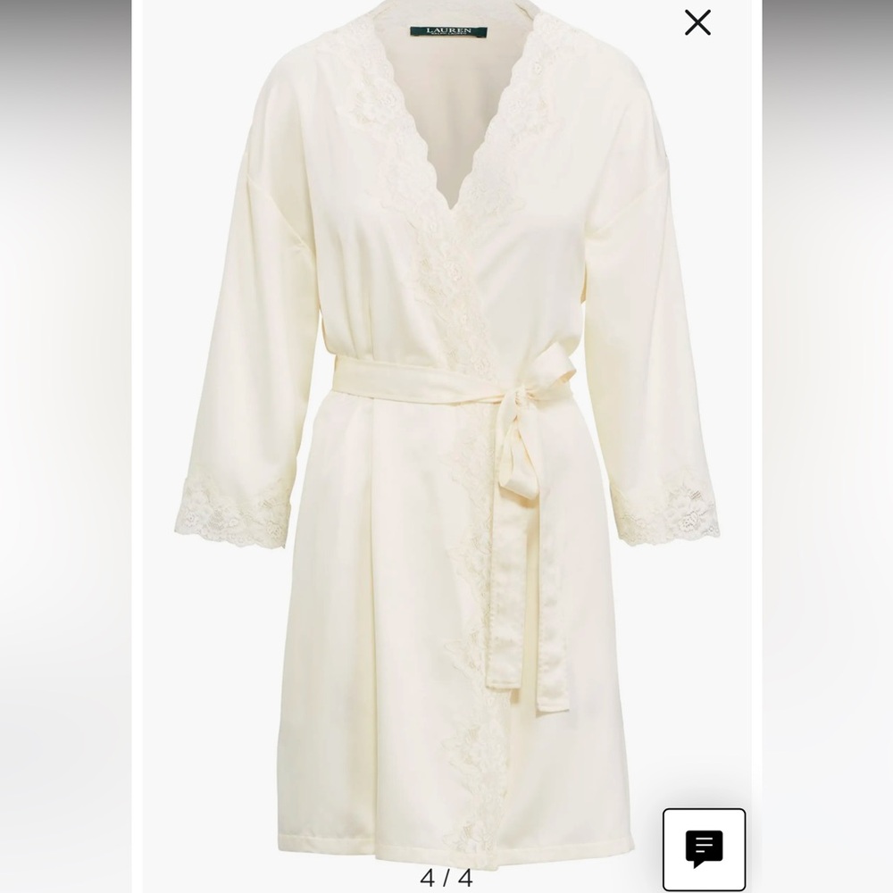 Lauren Ralph Lauren Lace Trim Satin Robe ivory size Medium